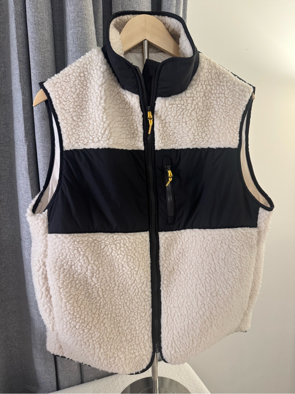 H&M Cream and Black Sherpa Zip Vest
